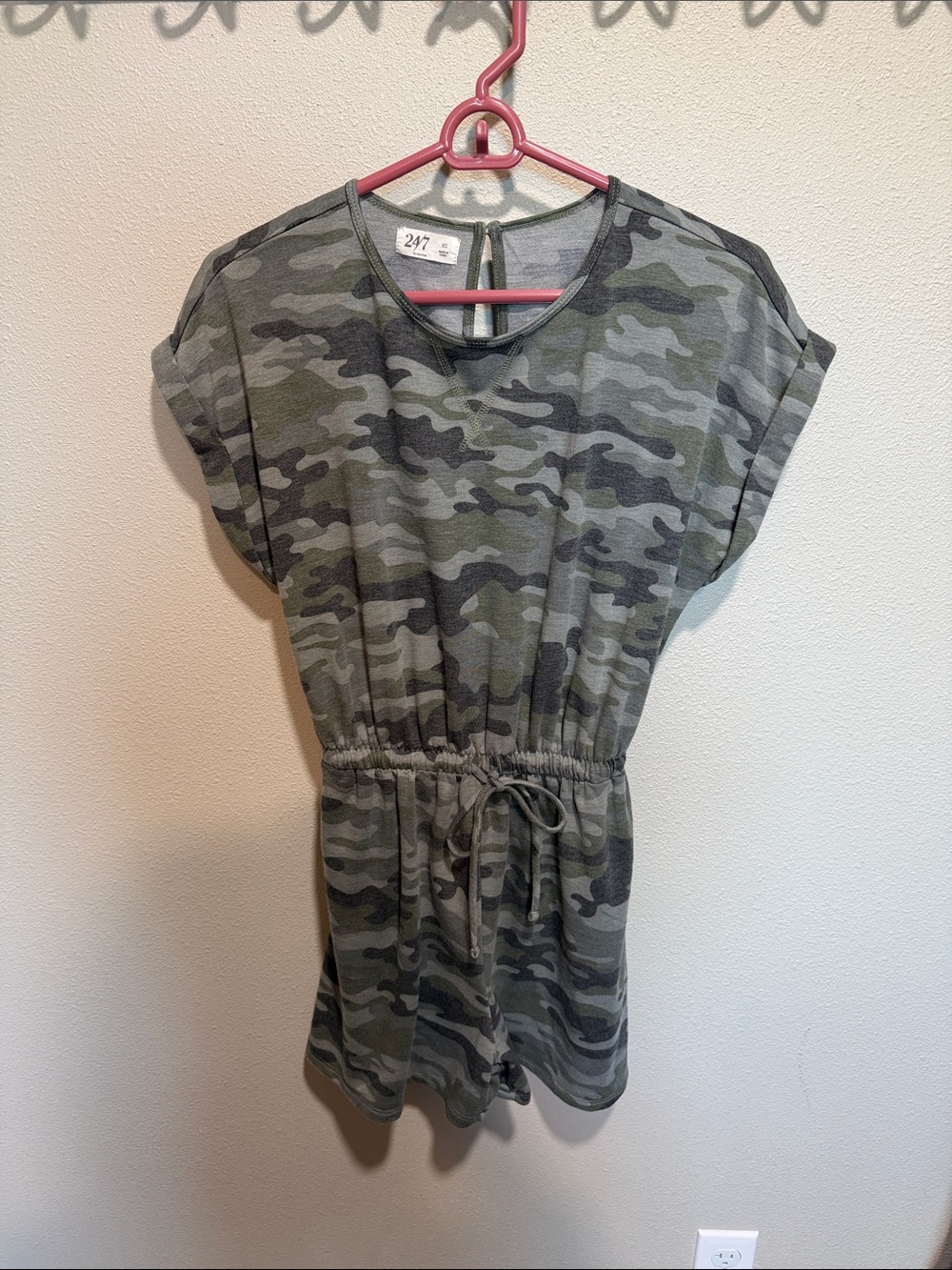 Maurices Green Camo Drawstring Romper